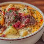 creamy hearty sausage and potato soup - featured image