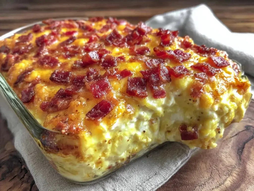 creamy keto crack chicken casserole with bacon - featured image