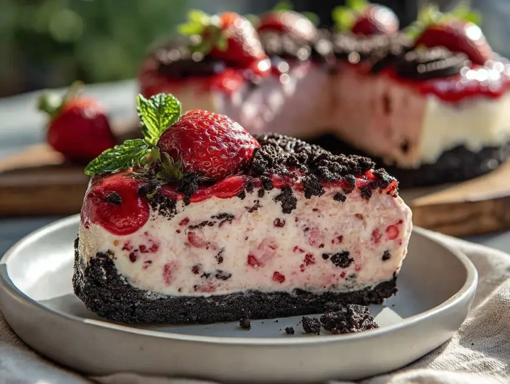creamy no-bake strawberry cheesecake - featured image
