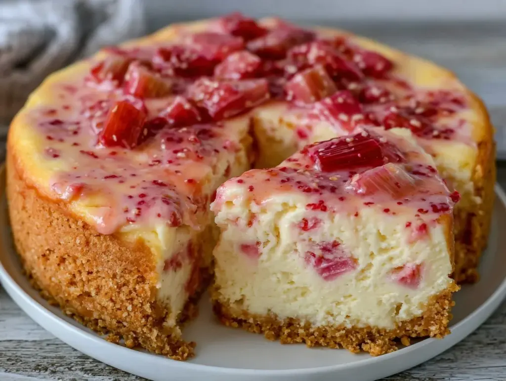 creamy rhubarb cheesecake - featured image