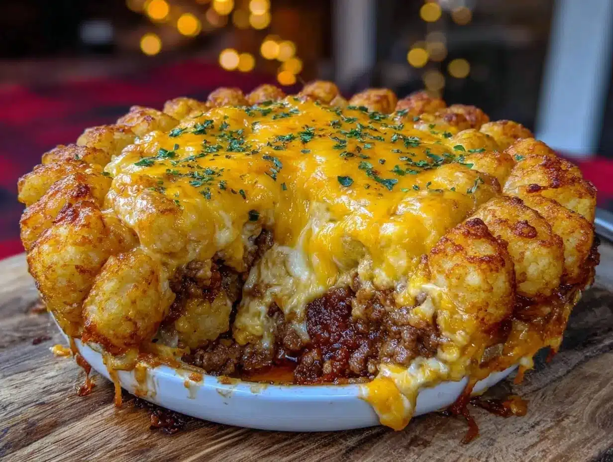 crispy cheesy ground beef and tater tot casserole preparation steps