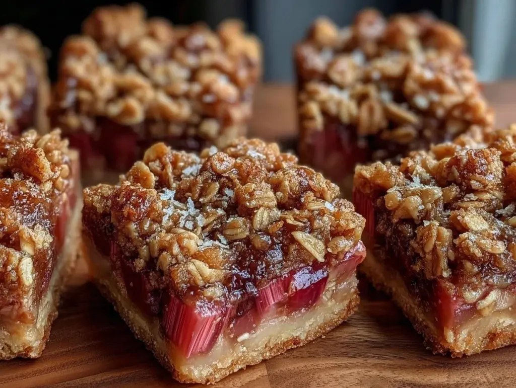 crispy rhubarb crumble bars - featured image