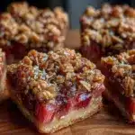 crispy rhubarb crumble bars - featured image