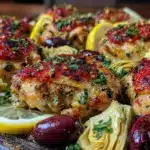 crispy sheet pan lemon herb chicken thighs - featured image