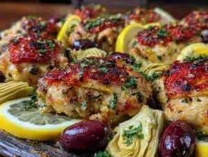 crispy sheet pan lemon herb chicken thighs - featured image