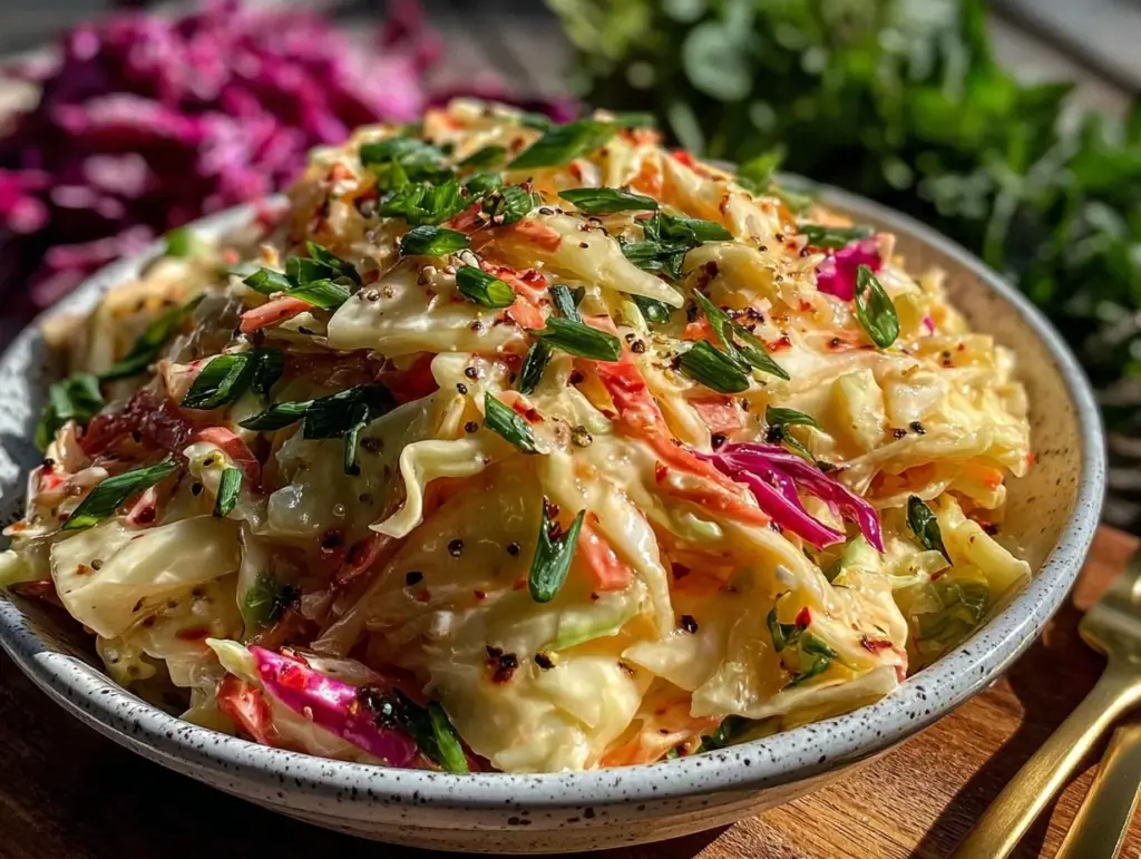 fresh creamy coleslaw without mayonnaise - featured image