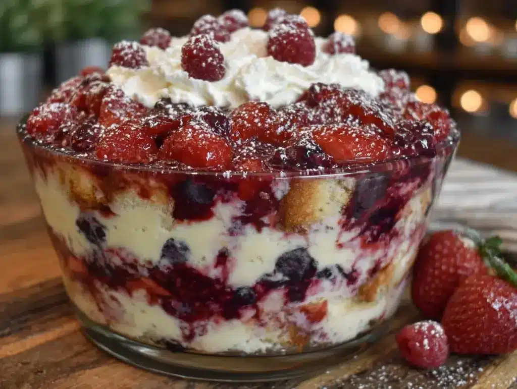 fresh red white and blue berry trifle - featured image