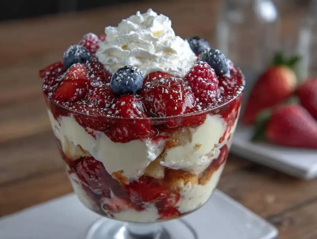 fresh red white and blue berry trifle preparation steps