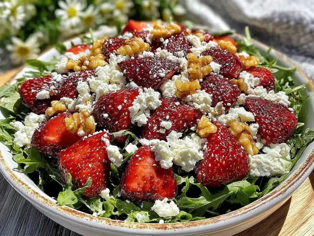 fresh strawberry goat cheese arugula salad - featured image