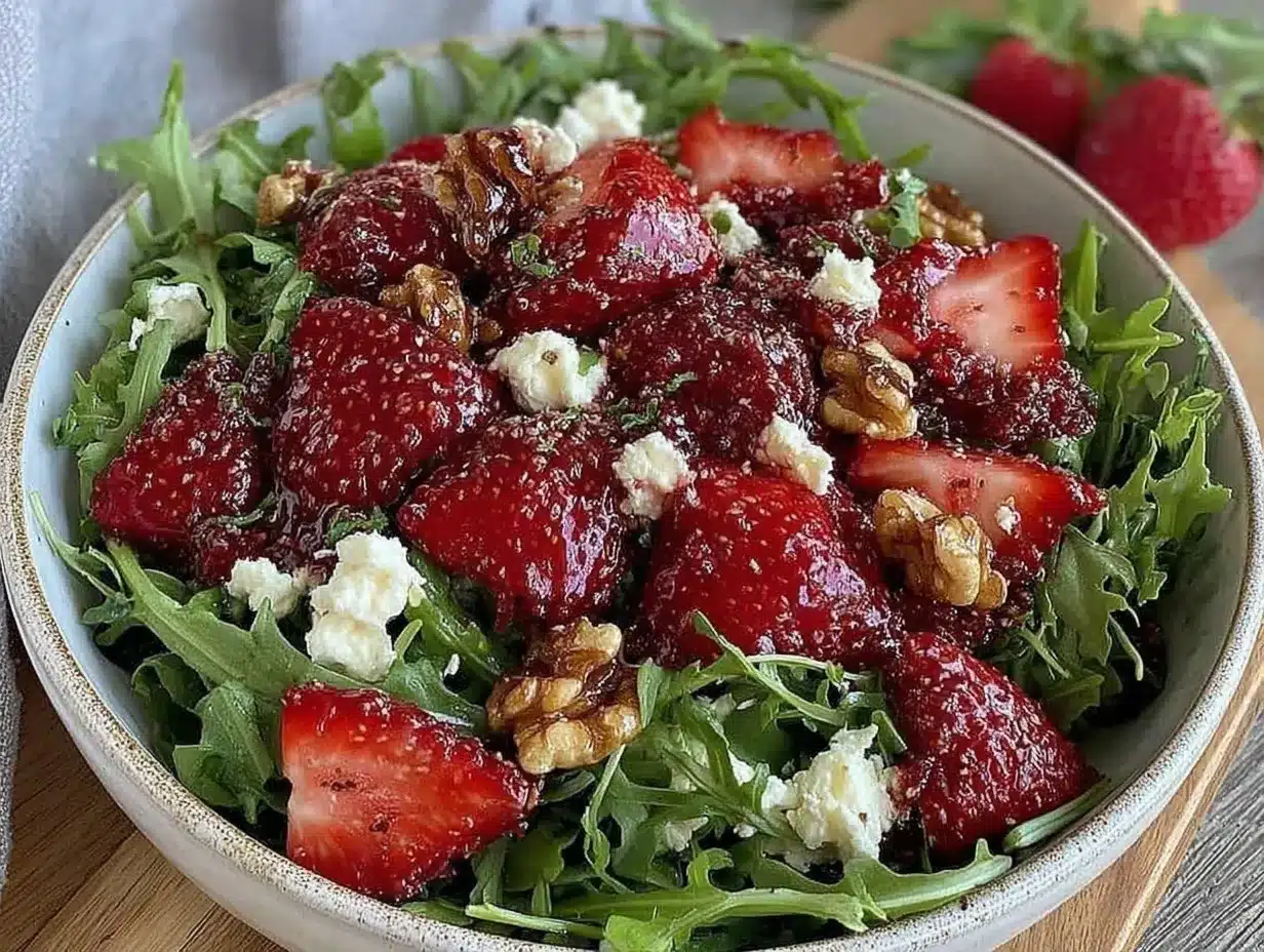 fresh strawberry goat cheese arugula salad preparation steps