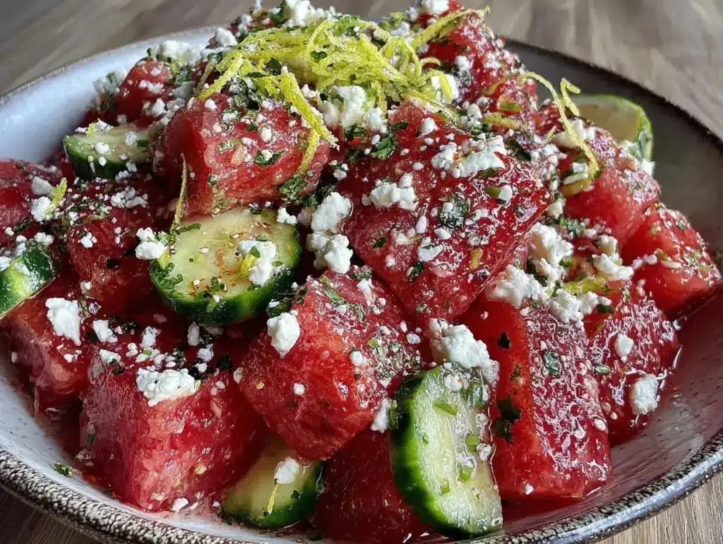 fresh watermelon cucumber salad - featured image