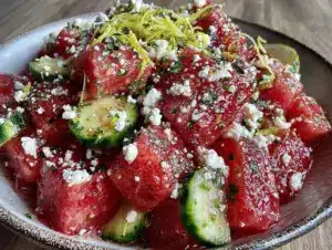 fresh watermelon cucumber salad - featured image