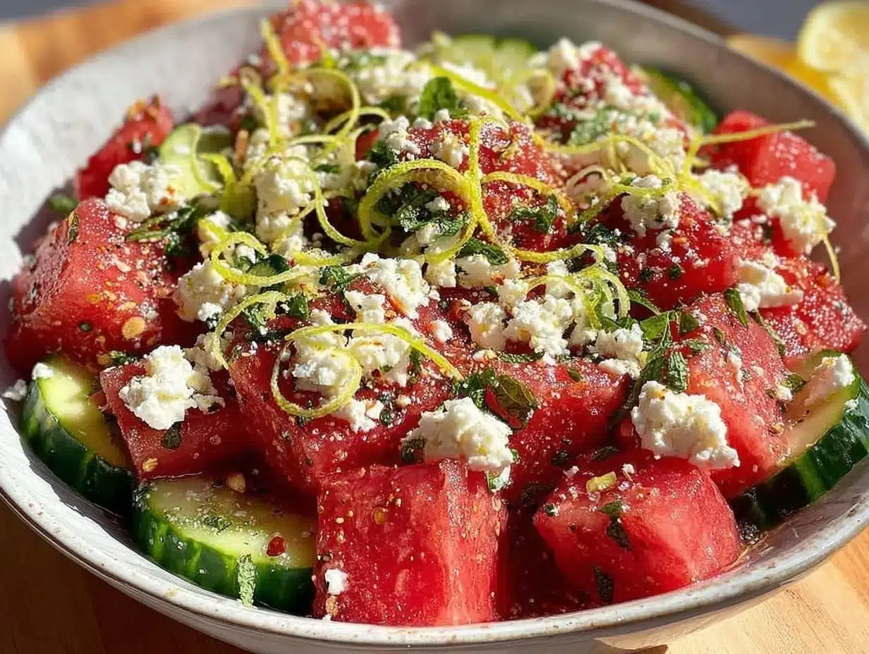 fresh watermelon cucumber salad preparation steps
