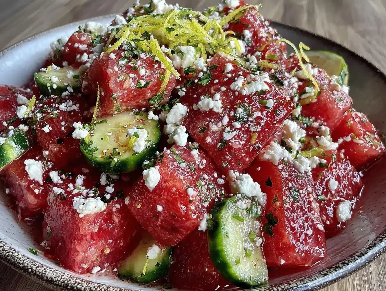 fresh watermelon cucumber salad - featured image