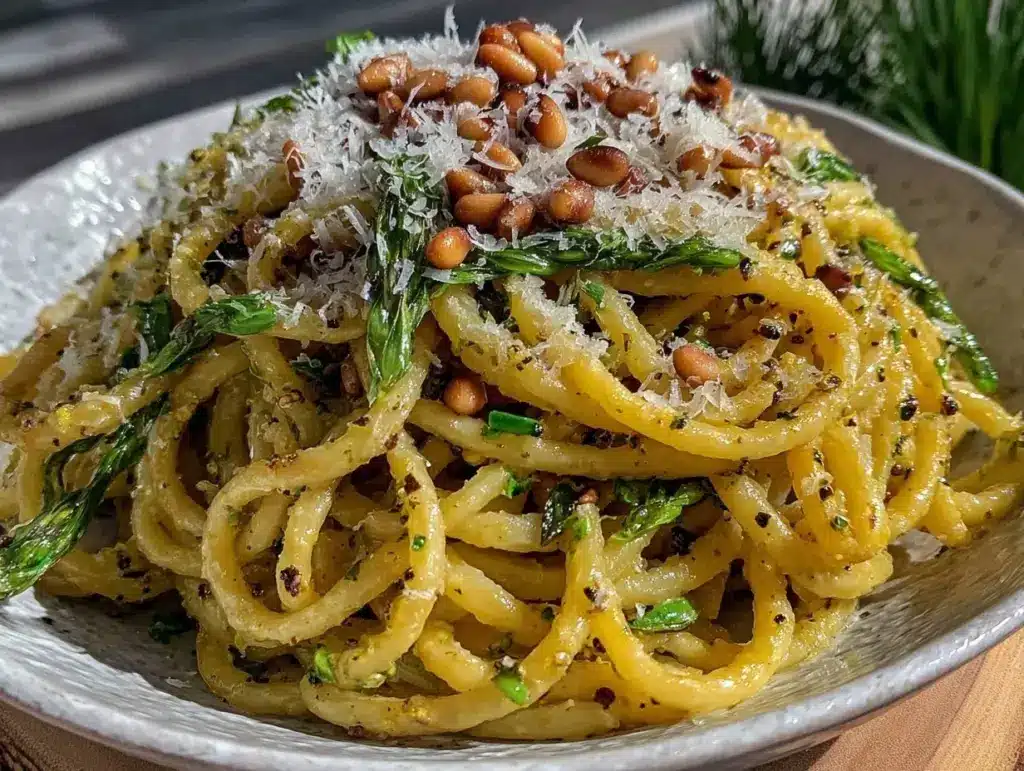 garlic scape pasta - featured image