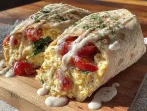 healthy egg white veggie scramble wrap - featured image