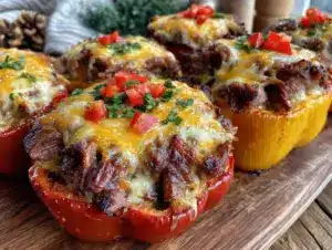 keto philly cheesesteak stuffed peppers - featured image