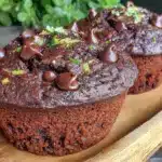 moist double chocolate zucchini muffins - featured image