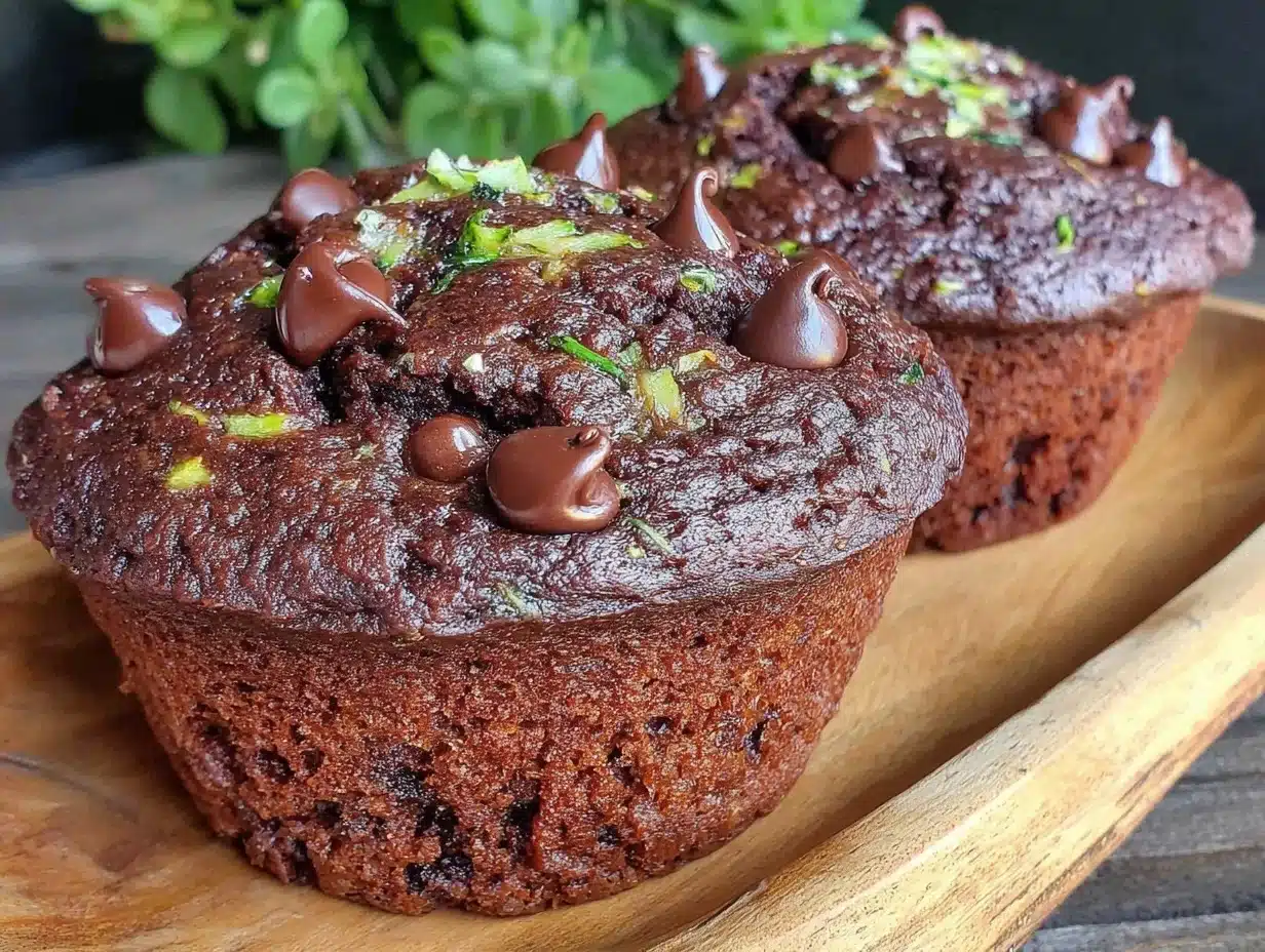 moist double chocolate zucchini muffins - featured image