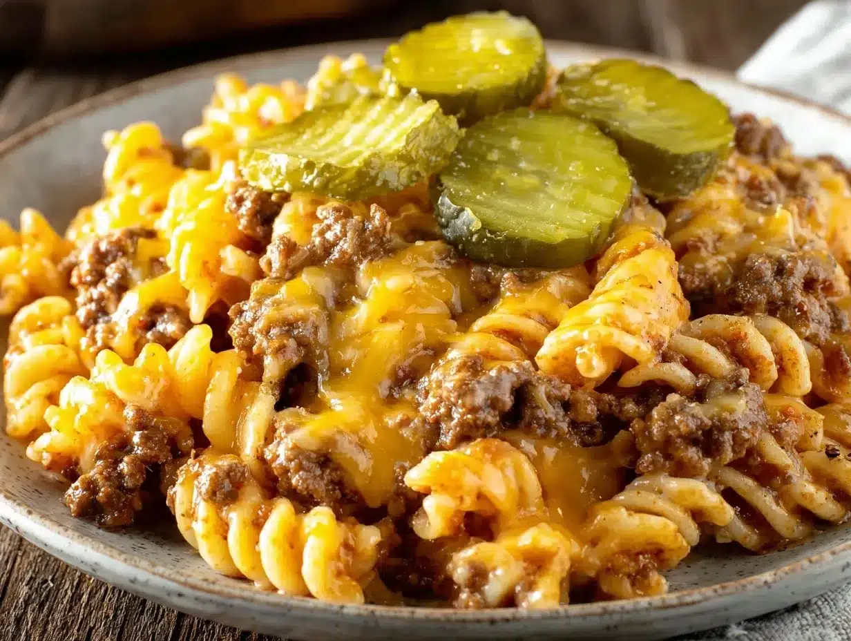 one-pot ground beef cheeseburger pasta preparation steps