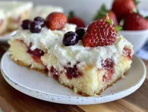 patriotic strawberry cheesecake sheet cake - featured image