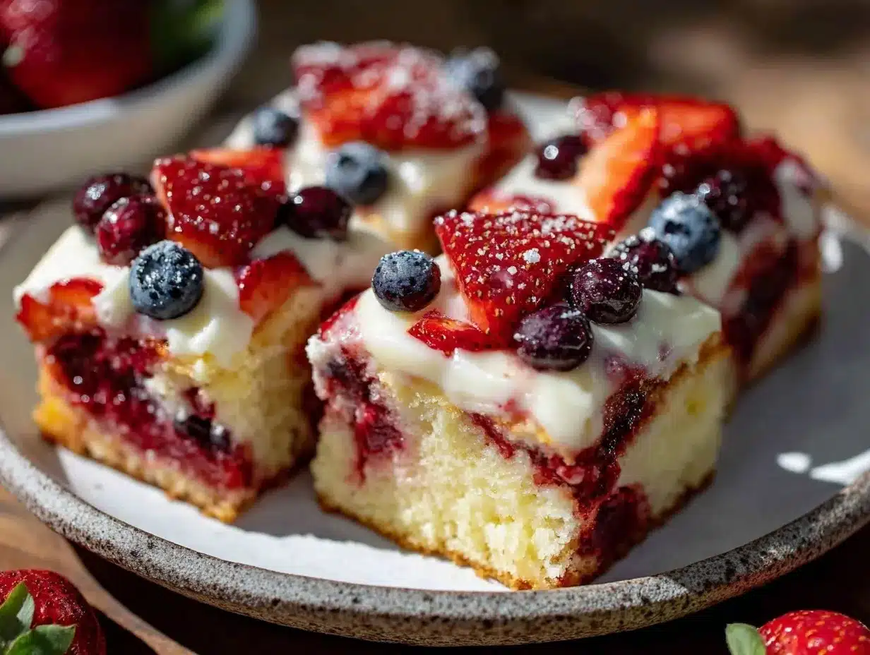 patriotic strawberry cheesecake sheet cake preparation steps