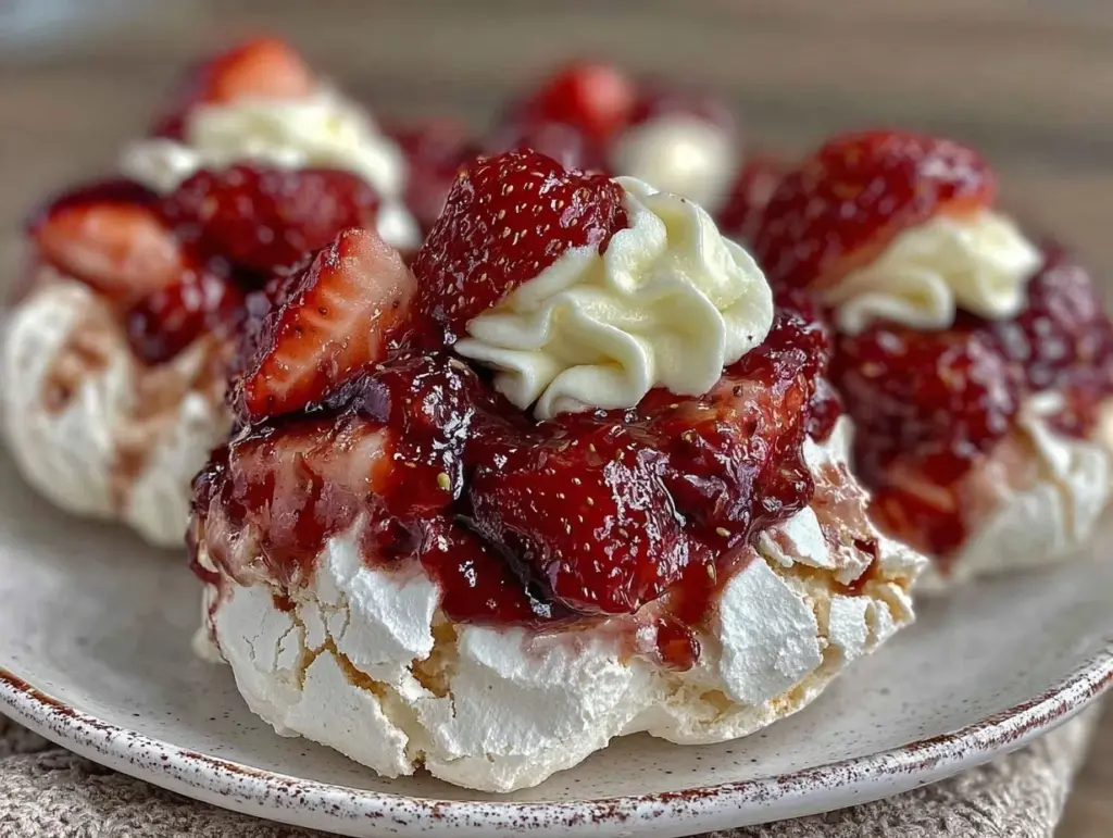 pavlova cookies with strawberry cream - featured image