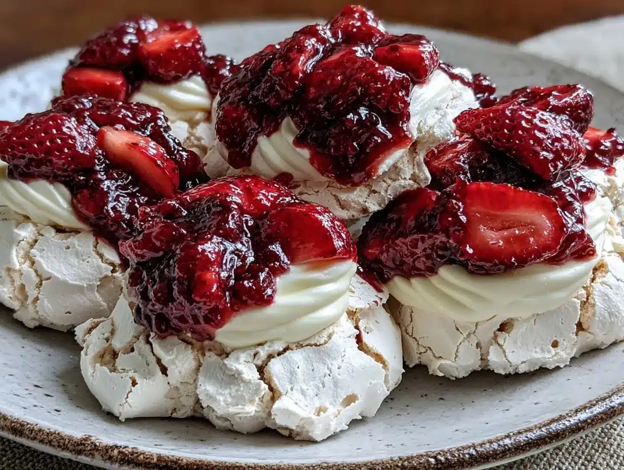 pavlova cookies with strawberry cream preparation steps