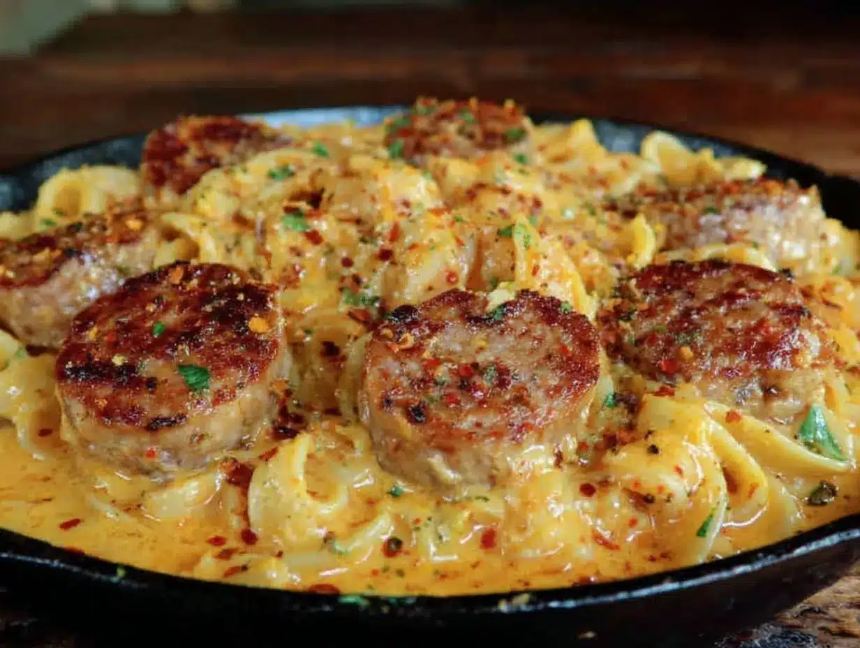 Quick One-Pan Creamy Cajun Sausage Pasta preparation steps