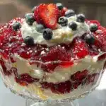 Red White and Blue Layered Jello Trifle Cake - featured image