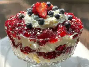 Red White and Blue Layered Jello Trifle Cake - featured image