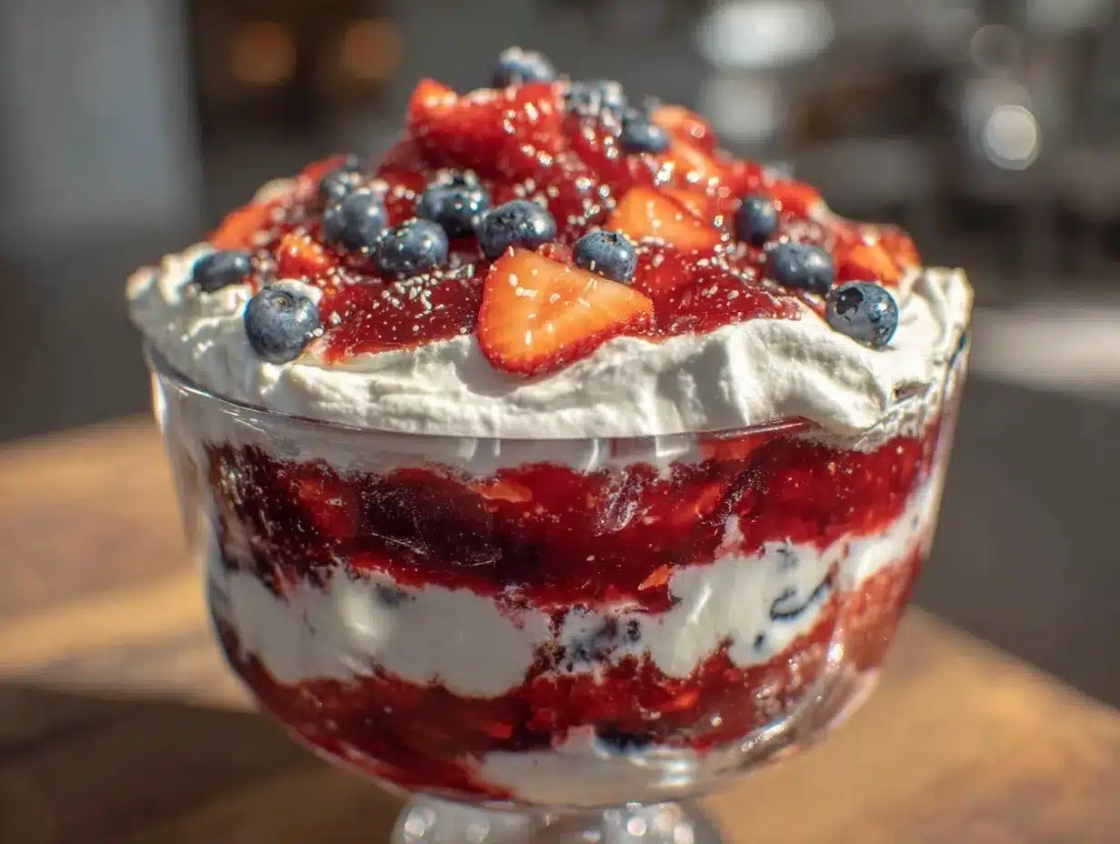 Red White and Blue Layered Jello Trifle Cake preparation steps