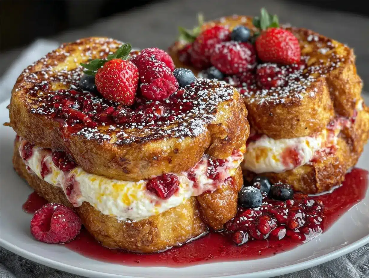 strawberry cheesecake stuffed french toast preparation steps