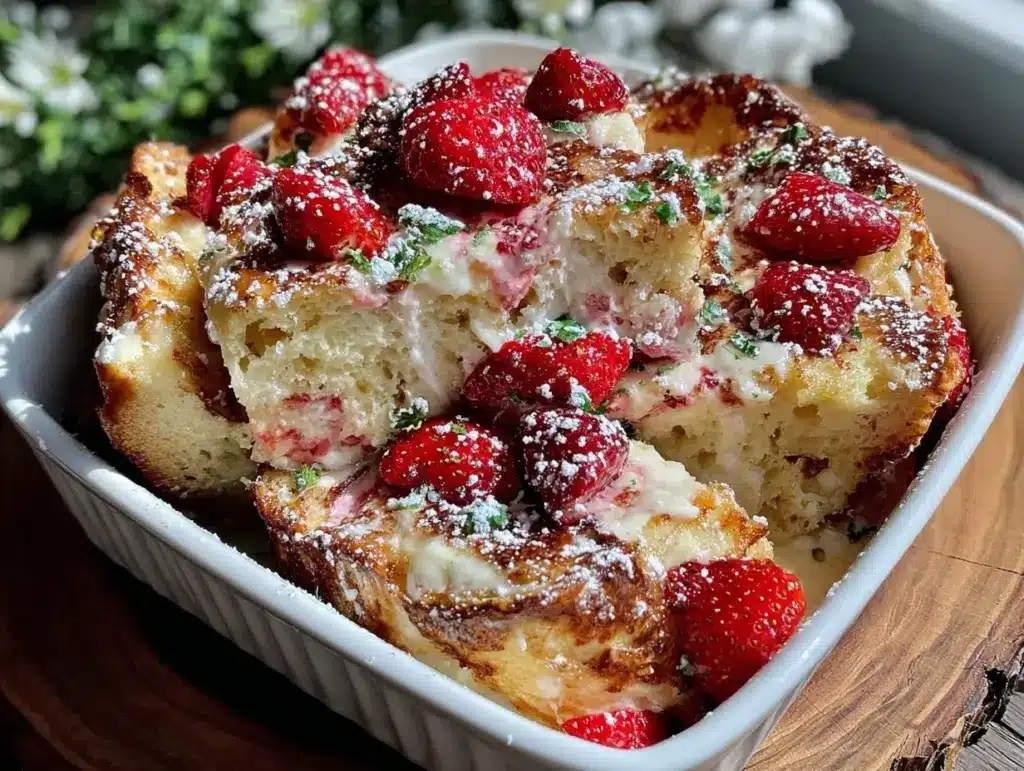 strawberry cream cheese french toast casserole - featured image
