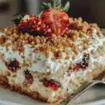 strawberry shortcake crunch cake - featured image