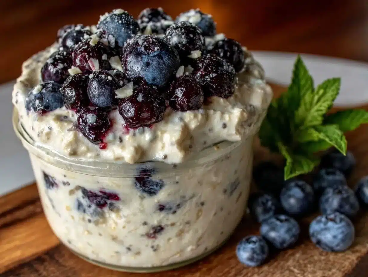 blueberry cream cheese overnight oats preparation steps