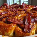 bourbon maple bacon cinnamon roll bake - featured image