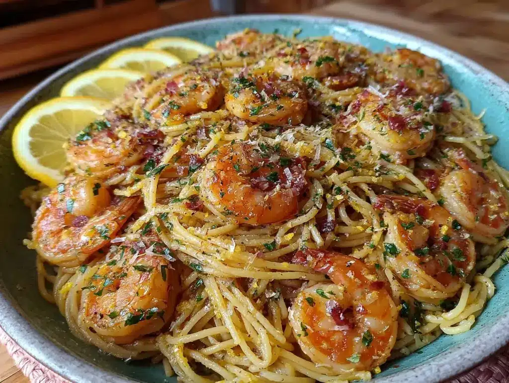 creamy garlic butter shrimp pasta - featured image