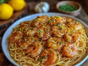 creamy lemon garlic butter shrimp pasta - featured image