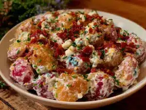 creamy patriotic potato salad - featured image