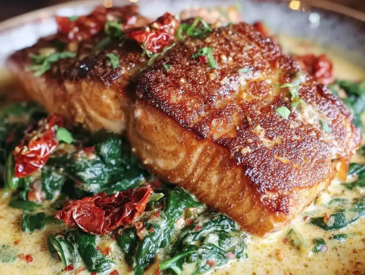 creamy tuscan salmon preparation steps
