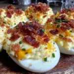 crispy deviled eggs with bacon topping - featured image