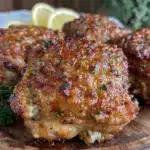 crispy garlic parmesan chicken thighs air fryer recipe - featured image