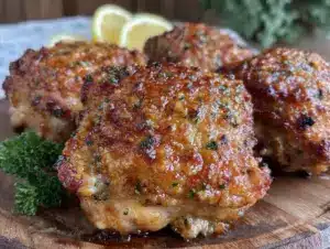 crispy garlic parmesan chicken thighs air fryer recipe - featured image