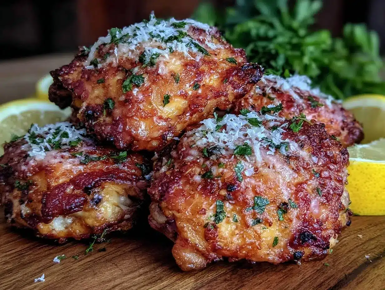 crispy garlic parmesan chicken thighs air fryer recipe preparation steps