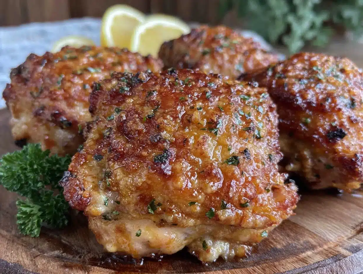 crispy garlic parmesan chicken thighs air fryer recipe - featured image