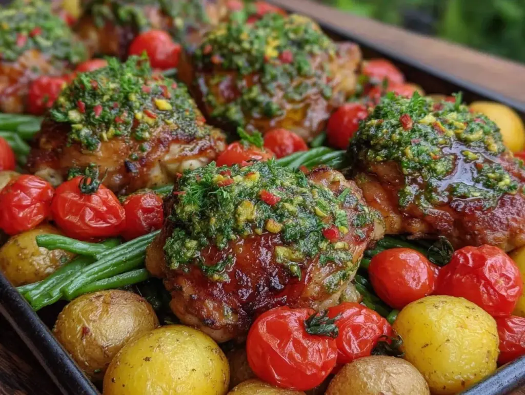 crispy sheet pan pesto chicken - featured image