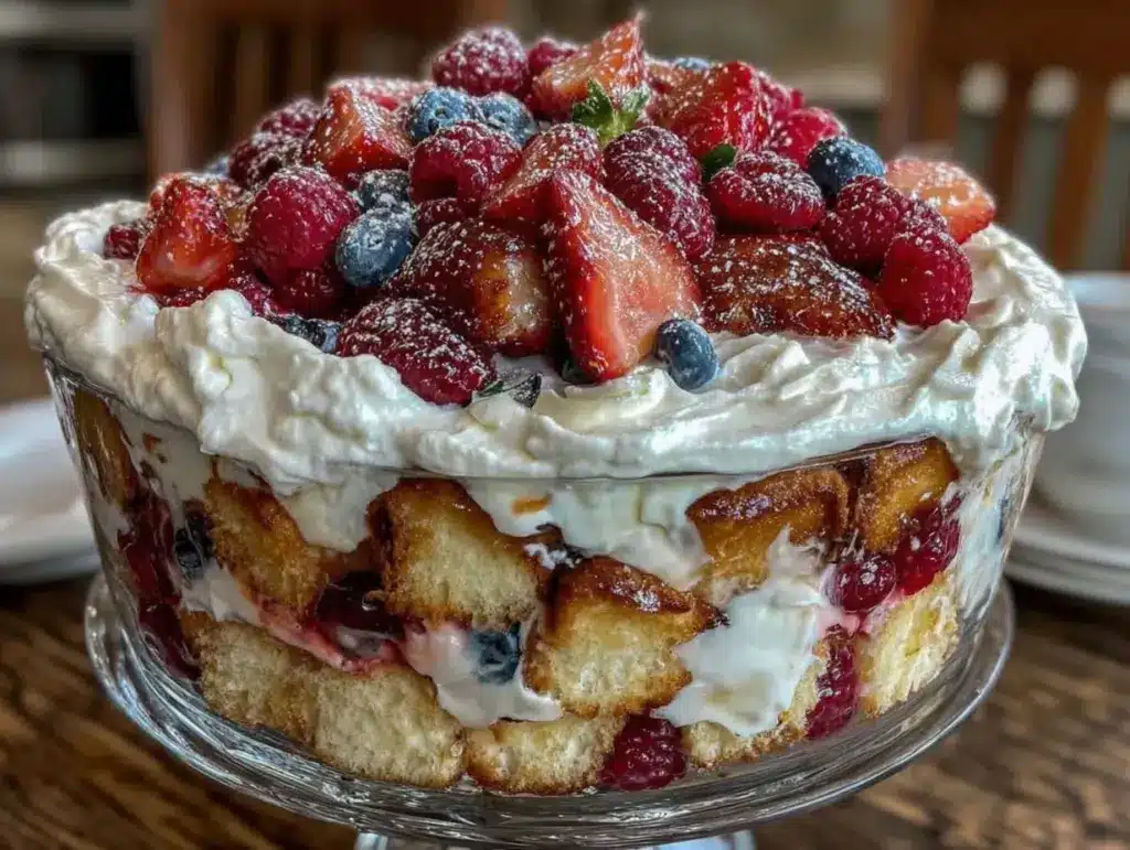 easy red white blue berry trifle - featured image