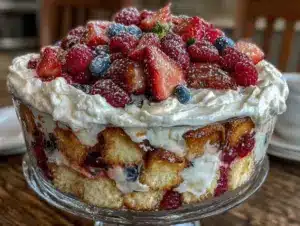 easy red white blue berry trifle - featured image