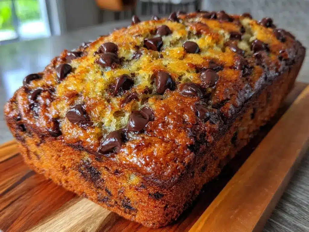 fluffy one bowl chocolate chip banana bread - featured image